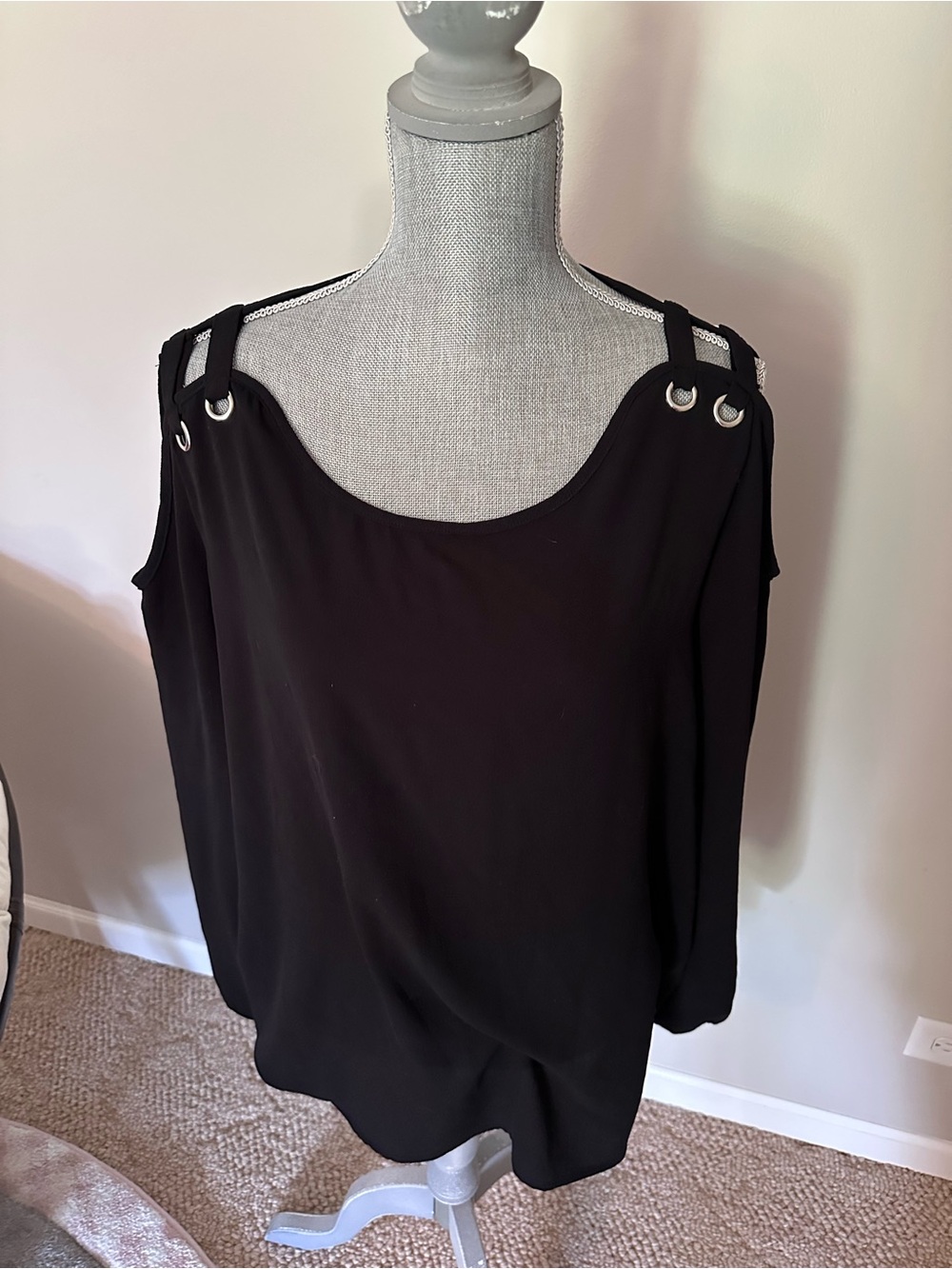 Papermoon Black Cold-Shoulder Tunic with Grommet-Strap Detail